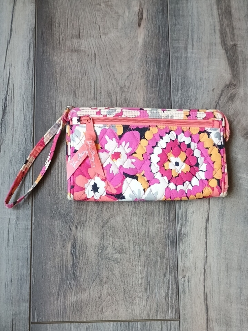 Vera Bradley Pink, Yellow and White Quilted Floral Wristlet - Picture 1 of 10
